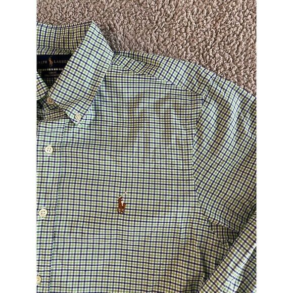 Ralph Lauren Shirt Adult Large L Green Plaid Cotton Button Down Long Sleeve Mens - Picture 3 of 10